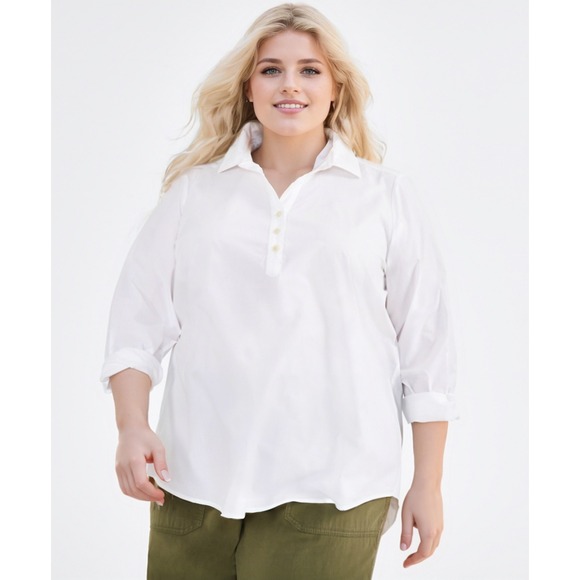 Style & Co. Tops - Style & Co Popover Blouse Womens 1X White Long Sleeve Minimalist Clean Girl Chic